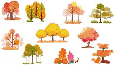 秋天树木动态元素集合枫树动物森林落叶飘落视频的预览图